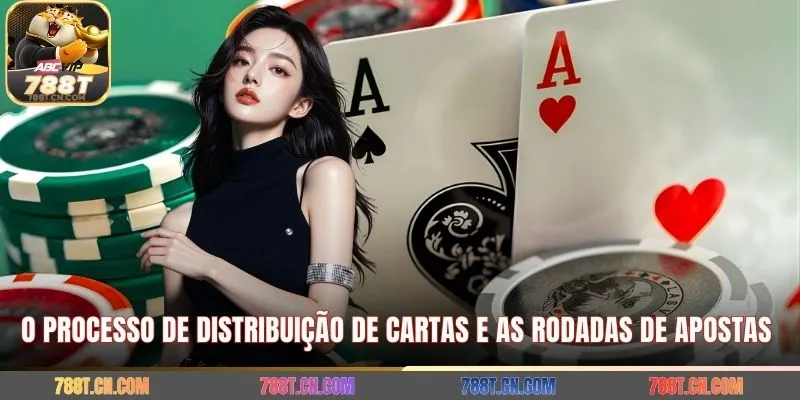 O processo de distribuição de cartas e as rodadas de apostas 